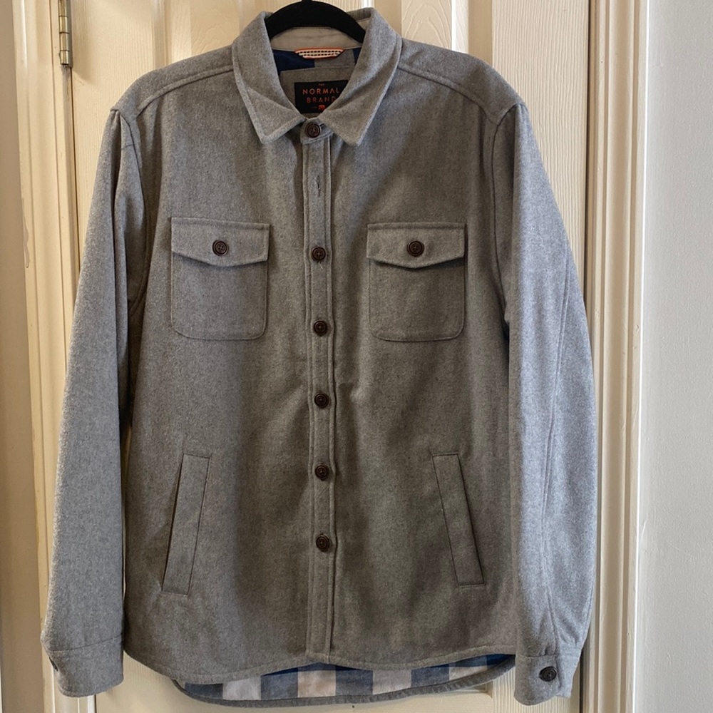 The Normal Brand grey wool shacket size Large. Lined with flannel.